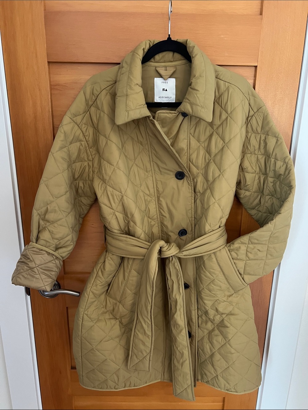 Quilted Belted Trench Coat - Olive